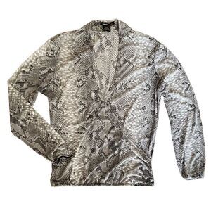 Womens sz Medium Robert Louis Mesh Long Sleeve V-Neck Suplice Blouse Top - Gray